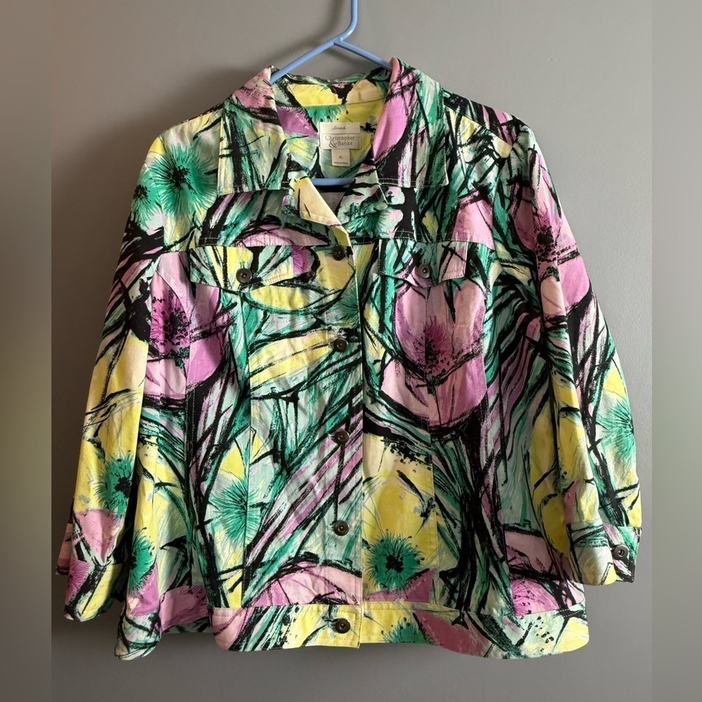 Christopher & Banks Multicolor Floral Cotton Spandex Blend Casual Jacket Sz XL